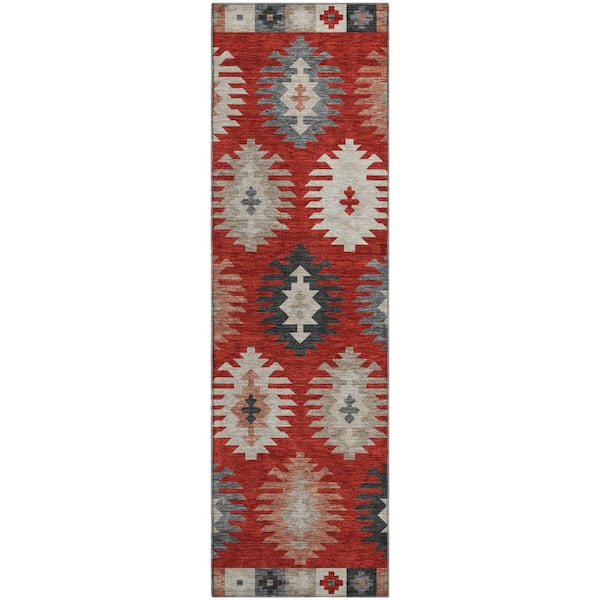 Mayfield Premium Machine Washable Abstract AMF983 Red 2 ft. 3 in. x 7 ft. 6 in. Runner Rug