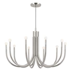 Odensa 40.25 in. 10-Light Polished Nickel Modern Candle Circle Chandelier for Dining Room