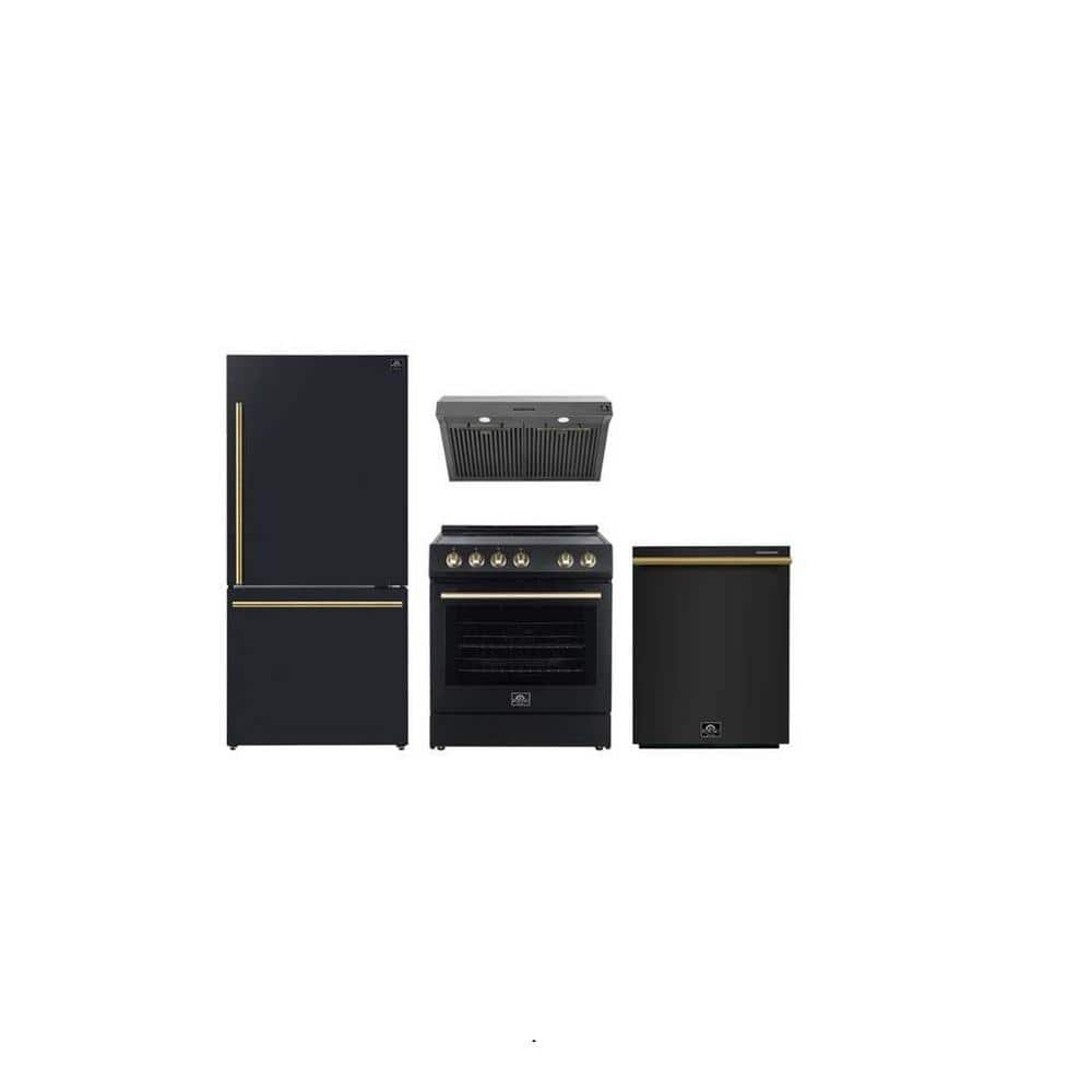 Forno 4-PieceComboLeonardoEspresso 30 in. Range 30 in.RangeHood, 31 in. FreezerRefrigerator 24in. Built-in Dishwasher in Black