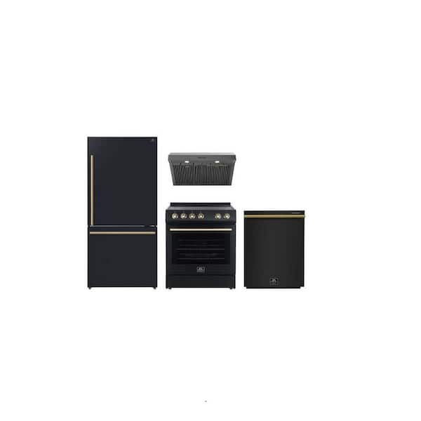 Forno 4-PieceComboLeonardoEspresso 30 in. Range 30 in.RangeHood, 31 in. FreezerRefrigerator 24in. Built-in Dishwasher in Black