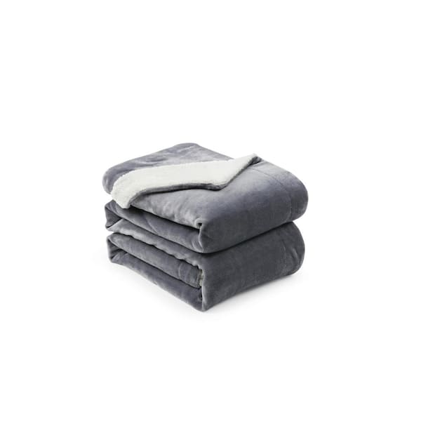 Unbranded Grey Sherpa Twin 100% Polyester Blanket 60 in. x 80 in.