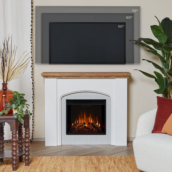 Anika 49 in. Freestanding Wooden Electric Fireplace in White Stucco