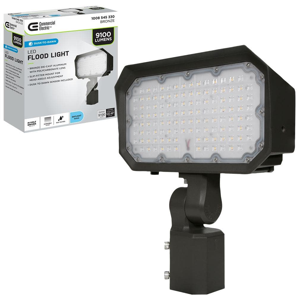 180-Watt Equivalent 12 in. 9100 Lumens Bronze Outdoor Integrated LED Flood 