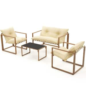 4-Piece Metal Outdoor Patio Conversation Set with Beige Cushions