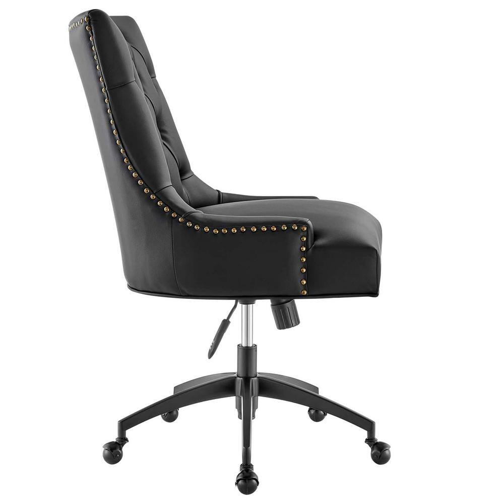 Vintage Glam Deco Black Vegan Leather Swivel Office Chair