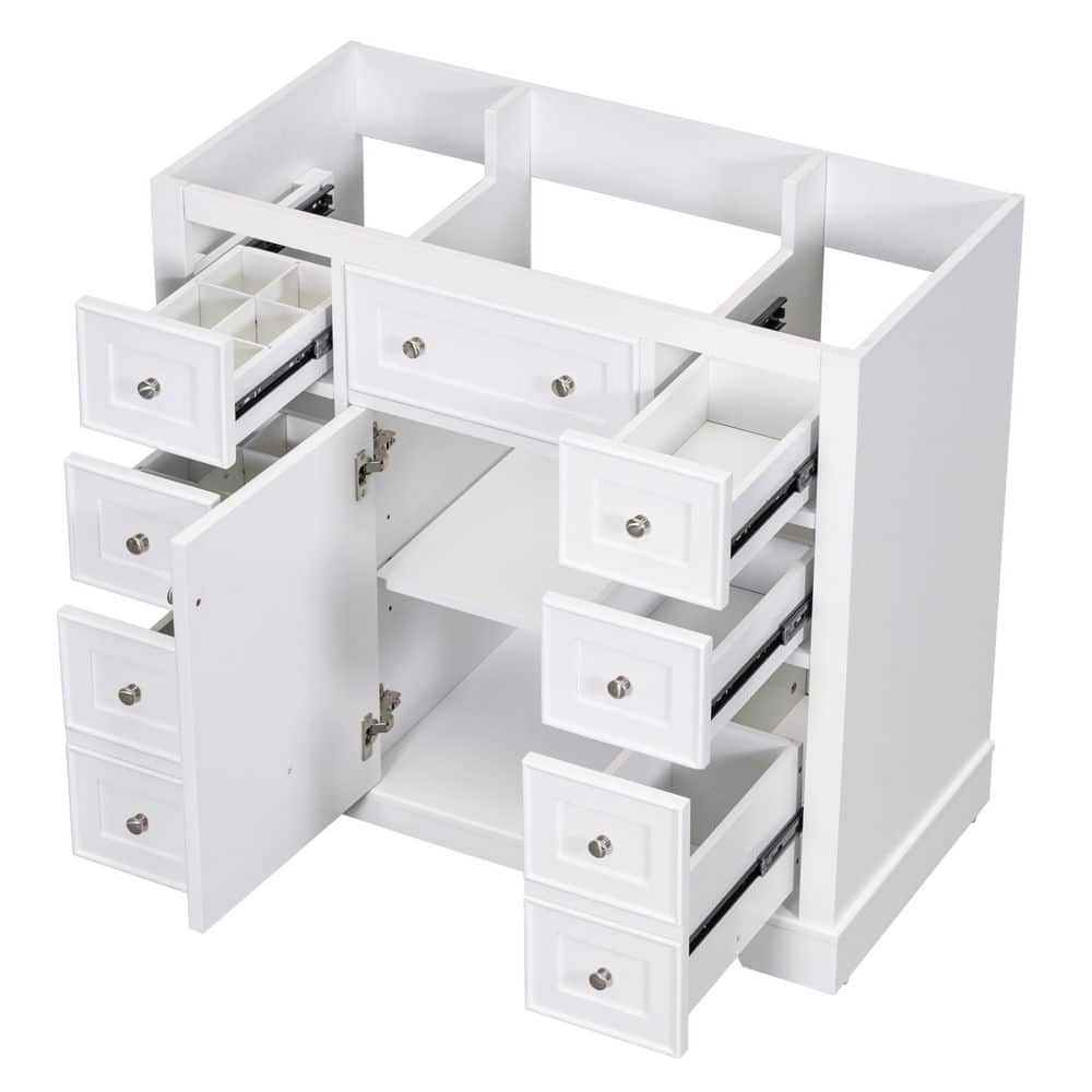 36 in. Bath Vanity Cabinet without Top in White with One Cabinet and Six Dr
