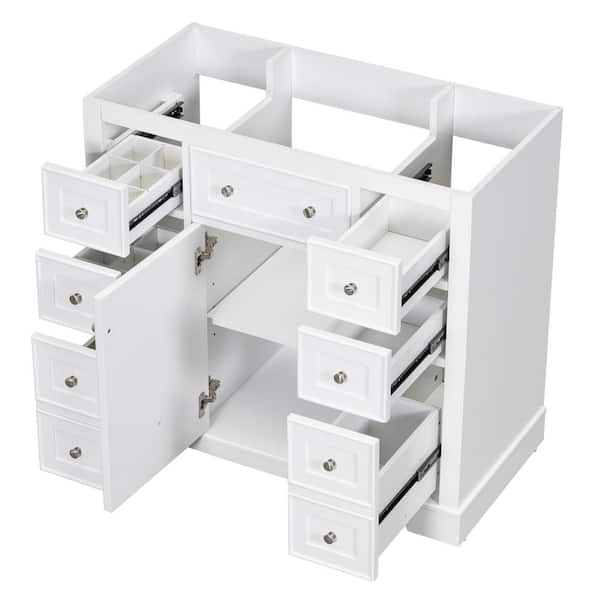 36 in. Bath Vanity Cabinet without Top in White with One Cabinet and Six Drawers Cabinet Base Only