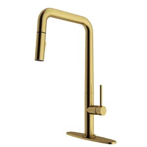Parsons Pull-Down Sprayer Kitchen Faucet Set with Deck Plate in Matte Brushed Gold