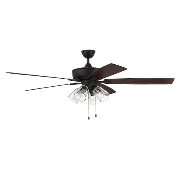 CRAFTMADE Super Pro-104 60 in. Indoor Dual Mount Espresso Ceiling Fan with 4-Light Clear Glass LED Light Kit