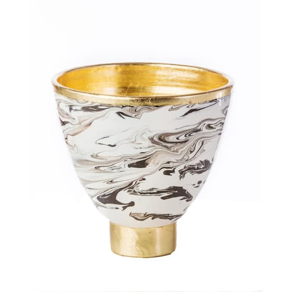 Abigails Roma Ceramic Brown/Black Marble Cachepot with Gold Accents