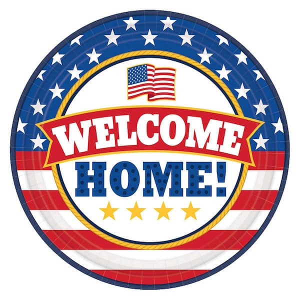 Amscan 9 in. x 9 in. Welcome Home Round Paper Plate (18-Count, 3-Pack)