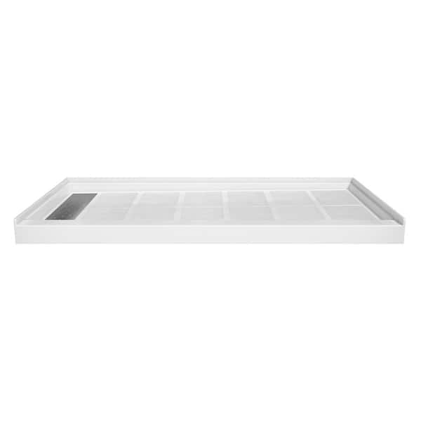 VANITYFUS 60 in. L x 30 in. W Single Threshold Alcove Shower Pan Base with Left Drain in White