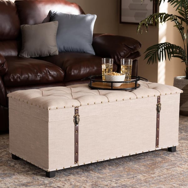 Baxton Studio Kyra Beige Storage Trunk Ottoman 161-10276-HD - The