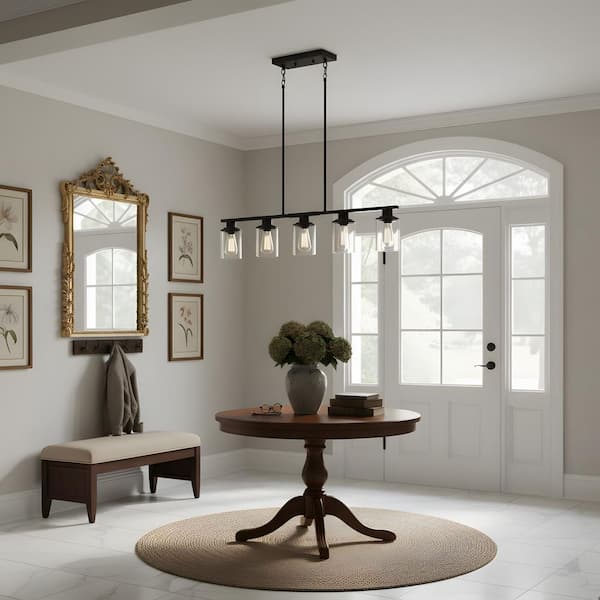 37.4 in. 5-Light Black Kitchen Island Chandeliers with Glass Shades