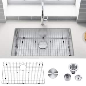 30 in Undermount Single Bowl 18 -Gauge Stainless Steel Kitchen Sink with Bottom Grids