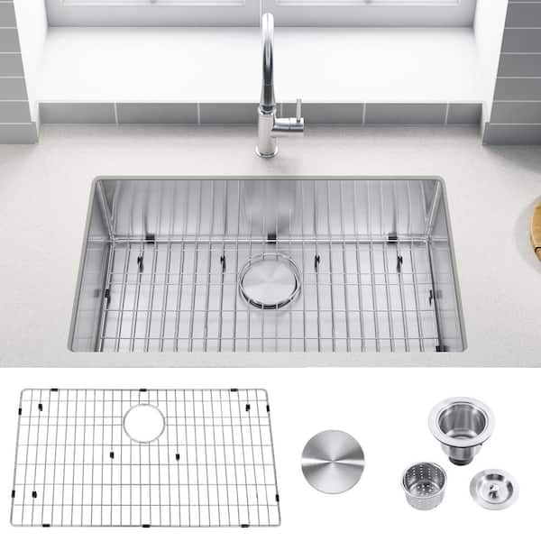 Zeus & Ruta 30 in Undermount Single Bowl 18 -Gauge Stainless Steel Kitchen Sink with Bottom Grids