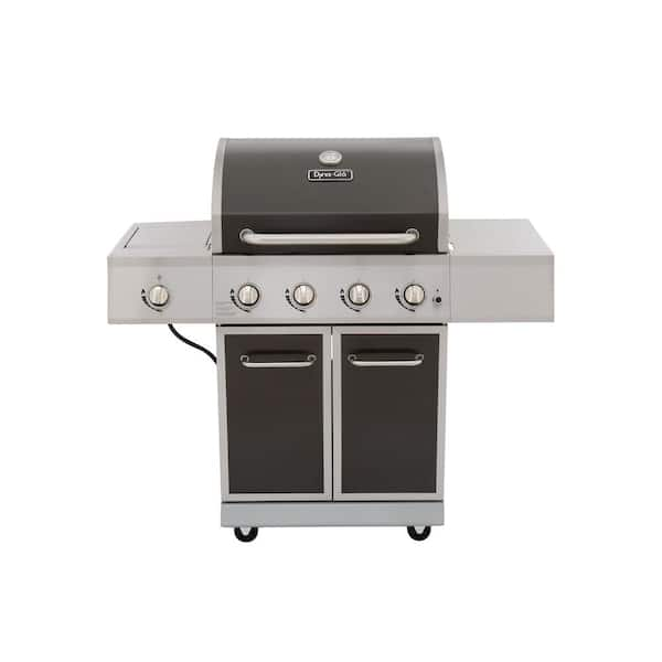 Dyna-Glo 4-Burner Propane Gas Grill in Gray with Stainless Steel Control Panel and Side Burner