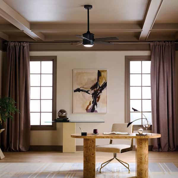 Brahm 48 in. Indoor Satin Black Downrod Mount Ceiling Fan with Integrated LED with Remote Control Included