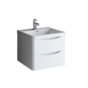 Tuscany 24 in. Modern Wall Hung Vanity in Glossy White with Vanity Top in White with White Basin