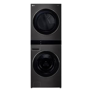 WashTower Stacked SMART Laundry Center 5.0 Cu.Ft. Front Load Washer & 7.4 Cu.Ft. Gas Dryer in Black Steel w/ Steam