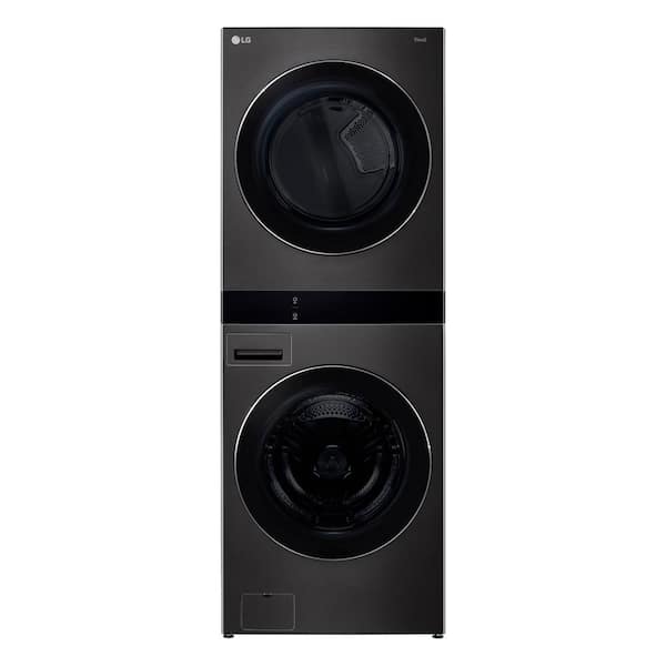 LG WashTower Stacked SMART Laundry Center 5.0 Cu.Ft. Front Load Washer & 7.4 Cu.Ft. Gas Dryer in Black Steel w/ Steam
