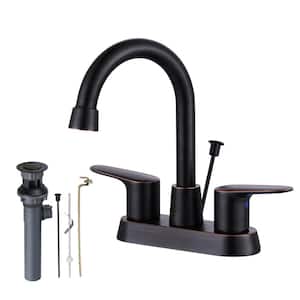 4 in. Centerset Double Handle High Arc Bathroom Faucet with Drain Kit in Brushed Gold