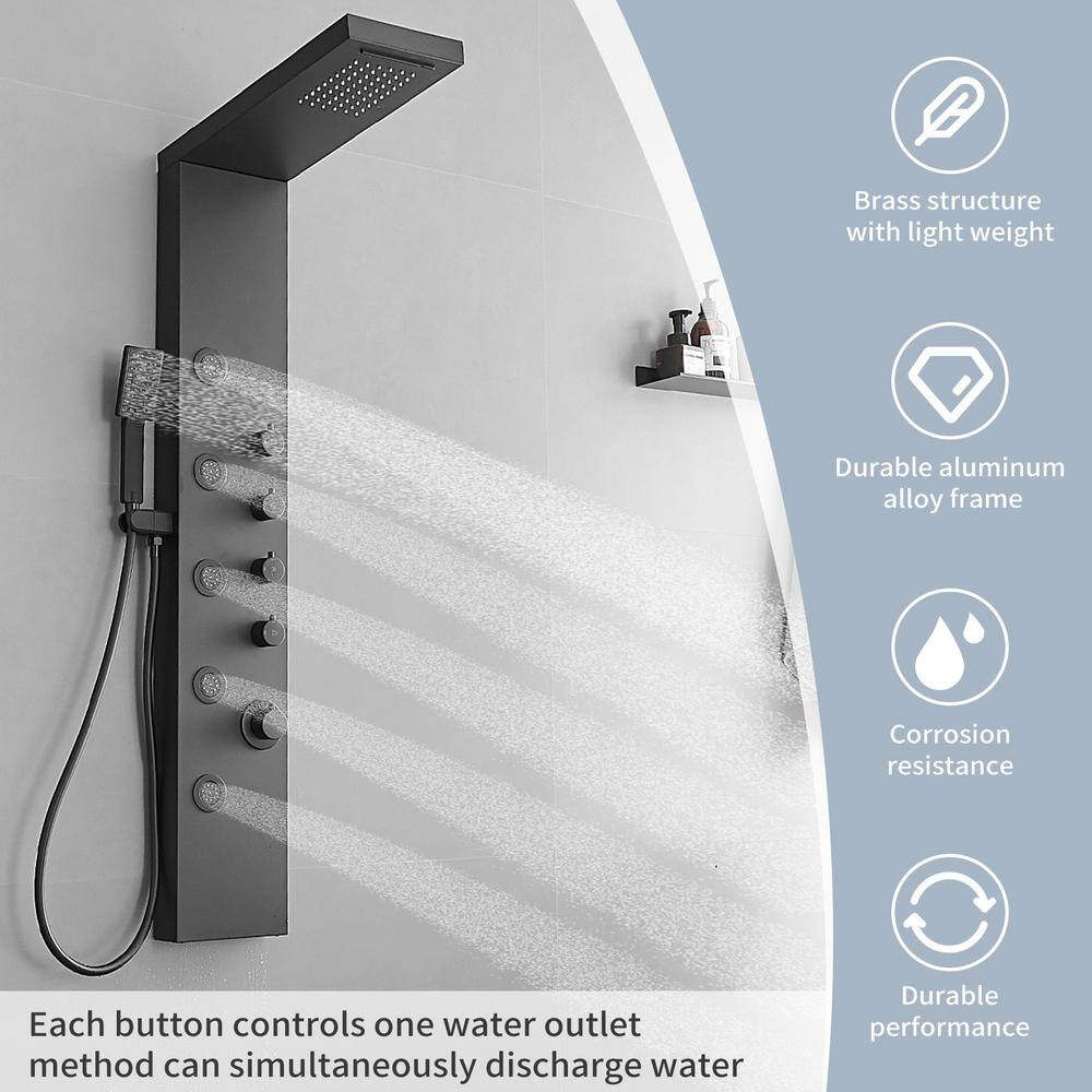 Matte Black 47'' Shower Panel with Rainfall and Waterfall Head
