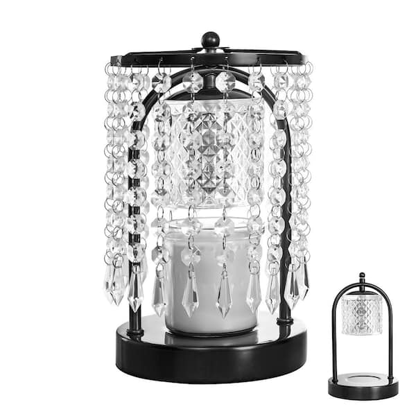 Briignite 6 in. Black Round Table Lamp for Bedroom with Clear Crystal Shade and Height Adjustable