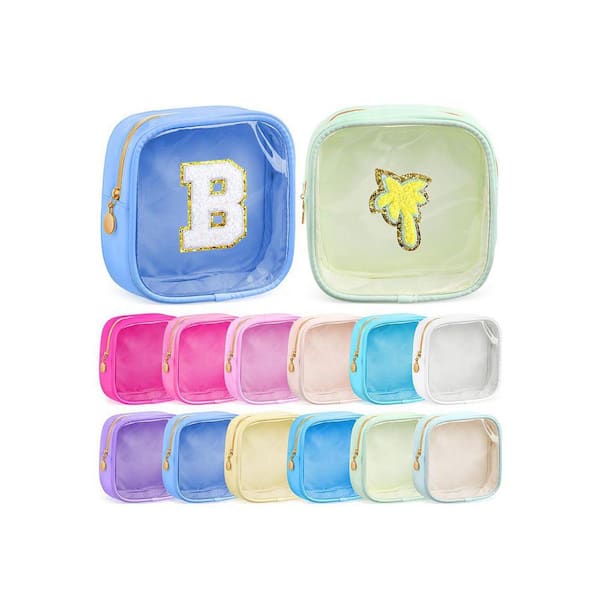 Elegant Color Translucent Mini Nylon Toiletry Bag with Zipper, Small Square Pouch for Purse, Travel Cosmetic Organizer