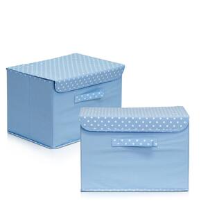 15 in. x 10.6 in. Non-Woven Fabric Blue Storage Bin with Lid (2-Pack)