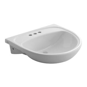 Mezzo Drop-In Semi-Countertop Bathroom Sink with 4 in. Center in White