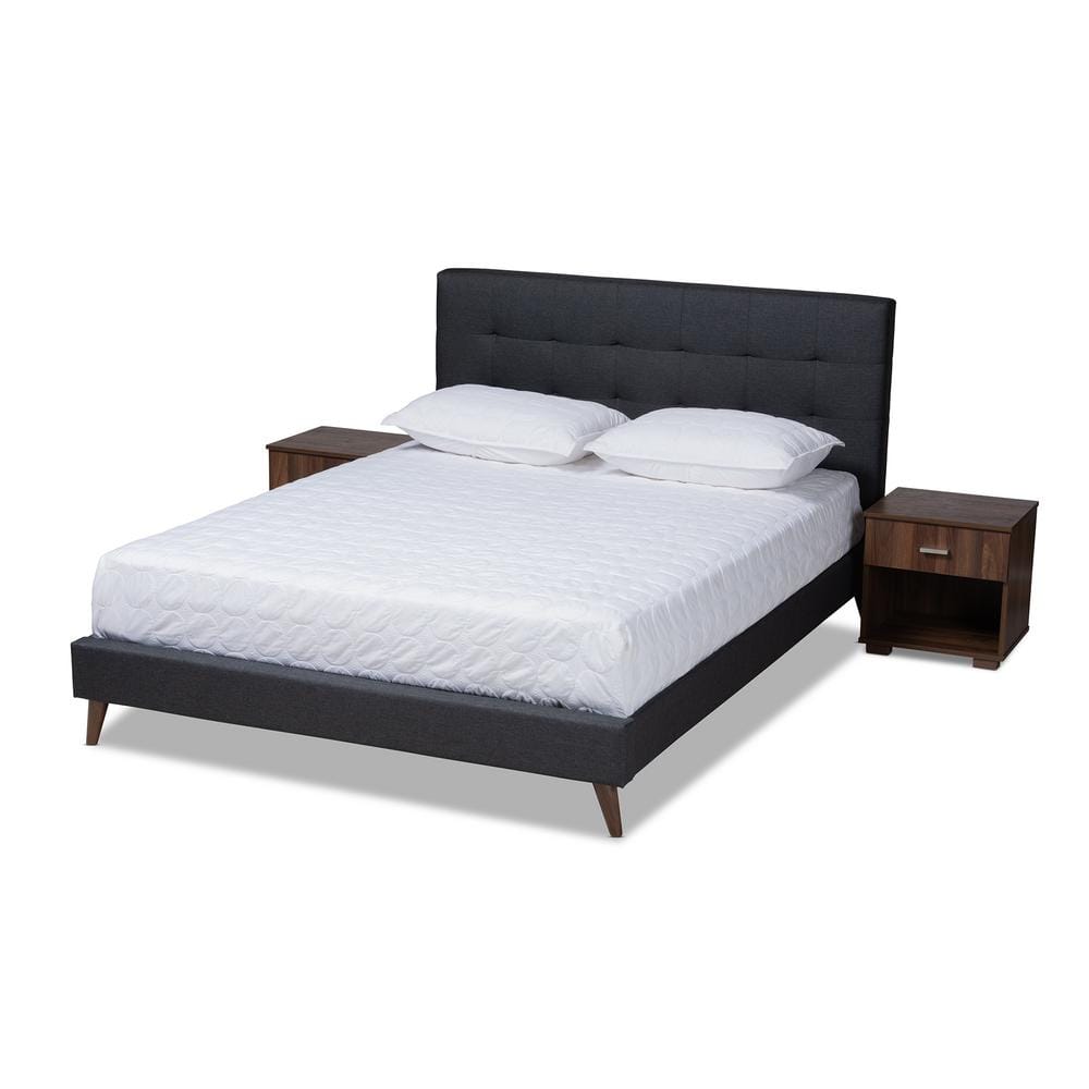 Baxton Studio Maren Charcoal and Walnut Queen Platform Bed with 2