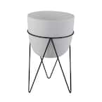 12.5 in. H White Cement Concrete Planter on Metal Stand Mid-Century Planter