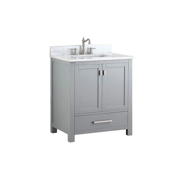Modero 31 in. Single Sink Chilled Gray Bath Vanity with Carrara White Marble Top