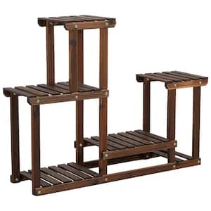 Tiered Wood Plant Stand Plant Flower Display Stand Carbonized Indoors/Outdoors (4 Tier)