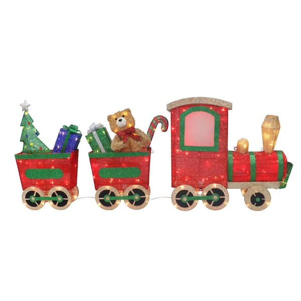 Puleo International 29 in. Red and Green Prelit Indoor/Outdoor Christmas Train