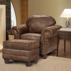Sedona Series Pinto Brown Microfiber Arm Chair and Ottoman Set of 1 with Nail Head Accents