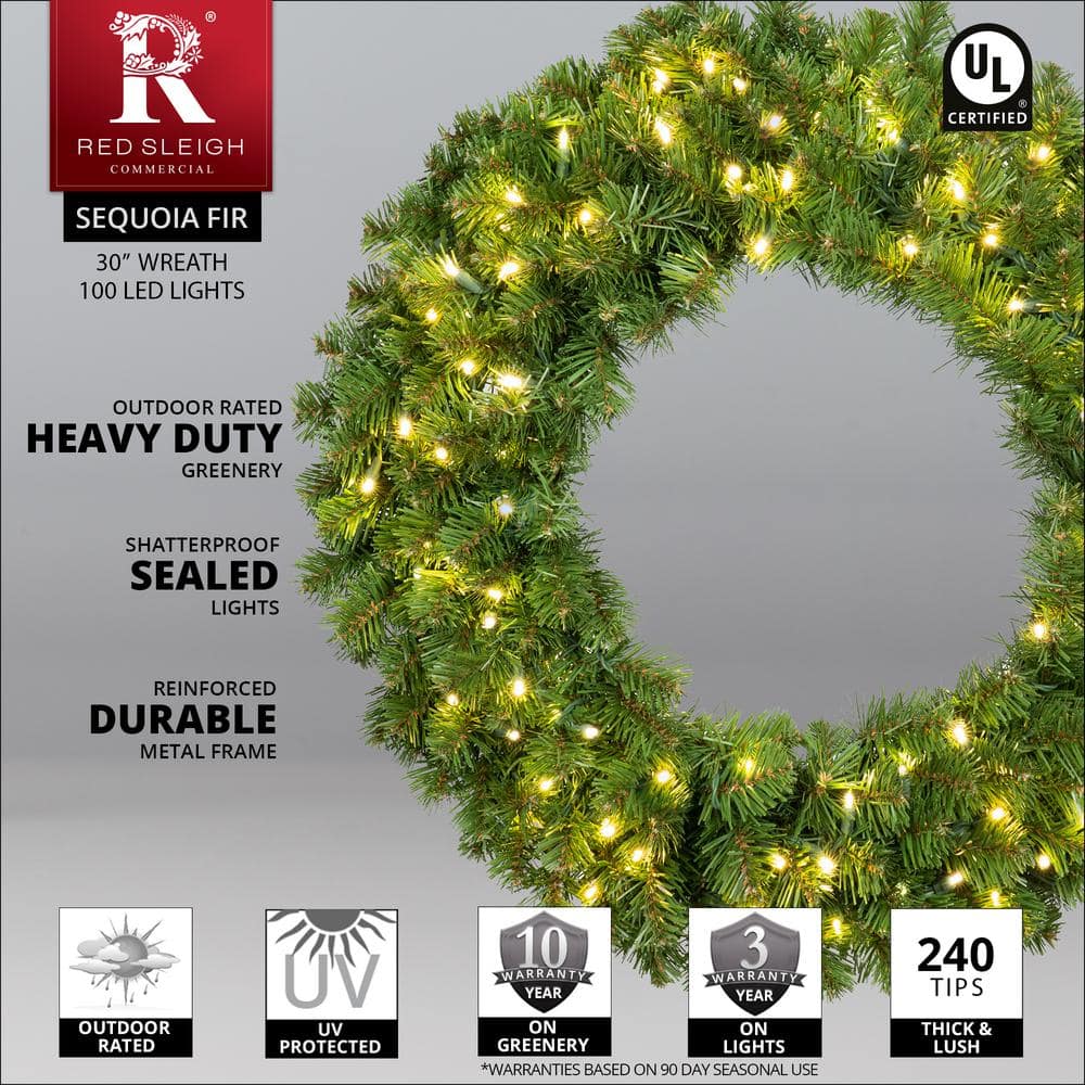 30'' Green Sequoia Fir Artificial Christmas Wreath with Warm White LED Lights