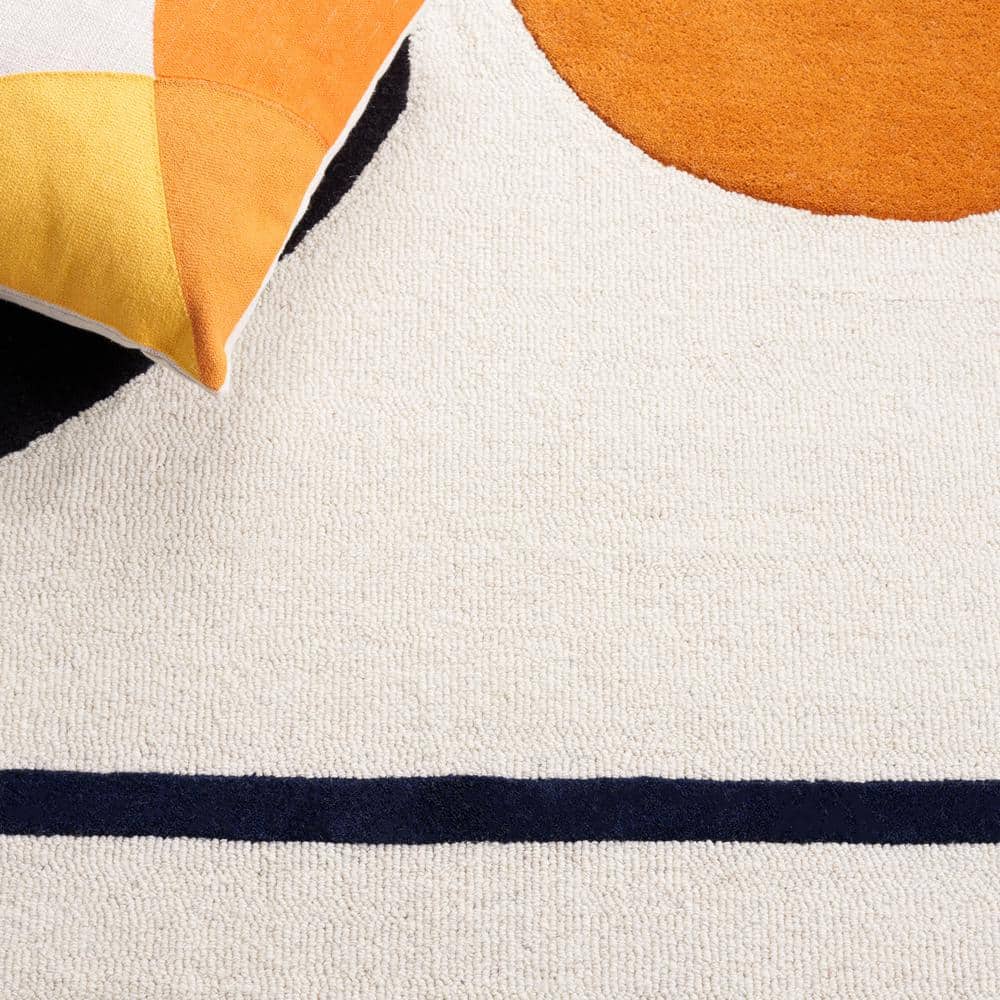 Beige and Black Wool Hand-Tufted Runner Rug