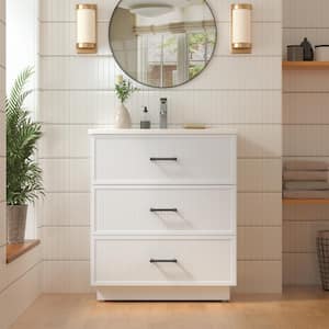 18.25 in. W x 29.75 in. D x 34.13 in. H 1 Sink Freestanding Bath Vanity in White with White Ceramic Top and 3 Drawers