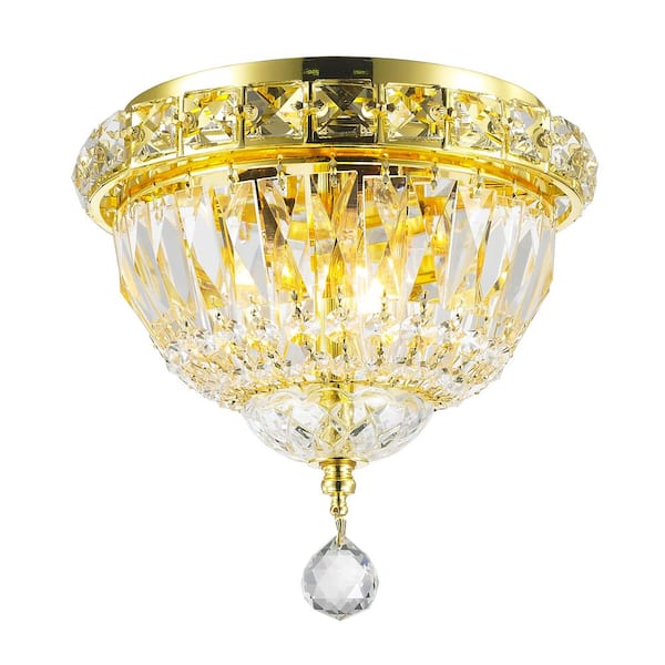 Worldwide Lighting Empire 3-Light Gold Crystal Ceiling Light