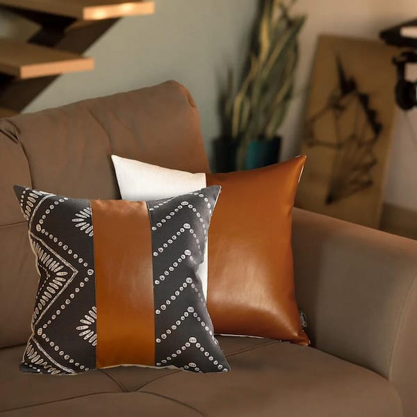 Black faux leather throw pillows sale