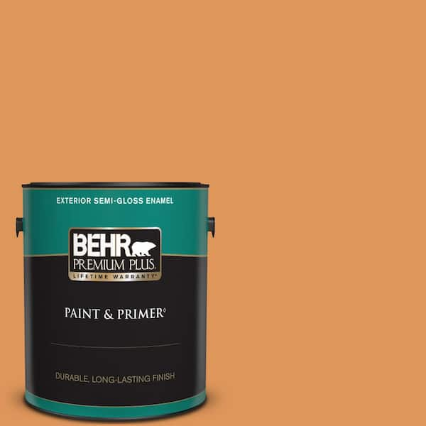 BEHR PREMIUM PLUS 1 gal. #M230-6 Amiable Orange Semi-Gloss Enamel Exterior Paint & Primer