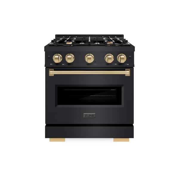 Classic 30 in. 4-Burner Gas Range with Gas Convection Oven in Black Stainless Steel and Champagne Bronze