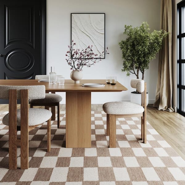 Calina Modern Checkered Indoor Wool Taupe 5 ft. x 8 ft. Indoor Area Rug