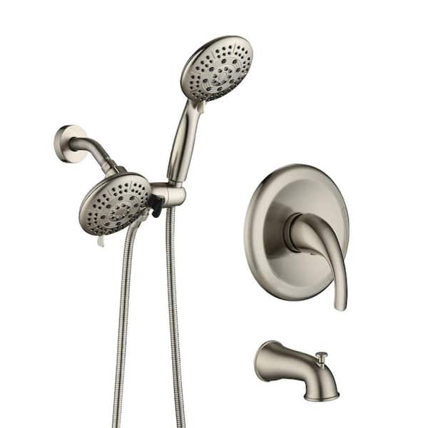 Lukvuzo Classic Single Handle 6-Spray Tub and Shower Faucet Flow rate 1.8 GPM in Brushed Nickel Valve Included