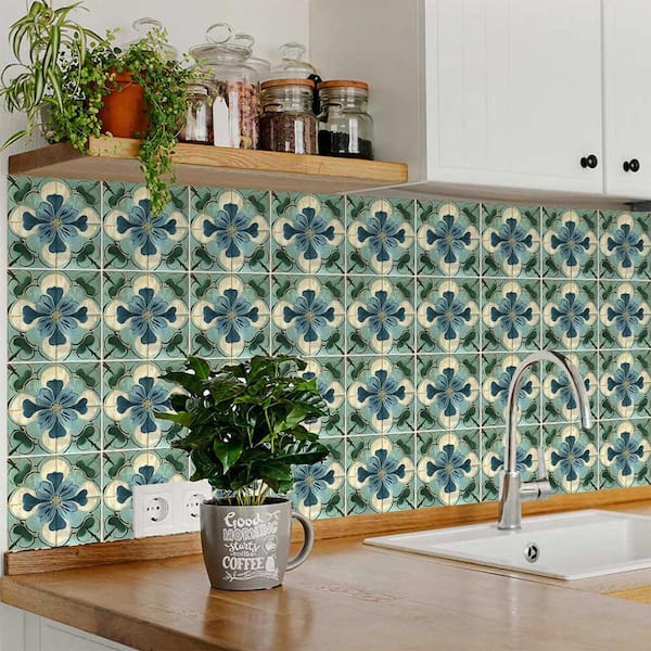 Green and Blue R121 4 in. x 4 in. Vinyl Peel and Stick Tile (24-Tiles, 2.67 sq. ft. / Pack)