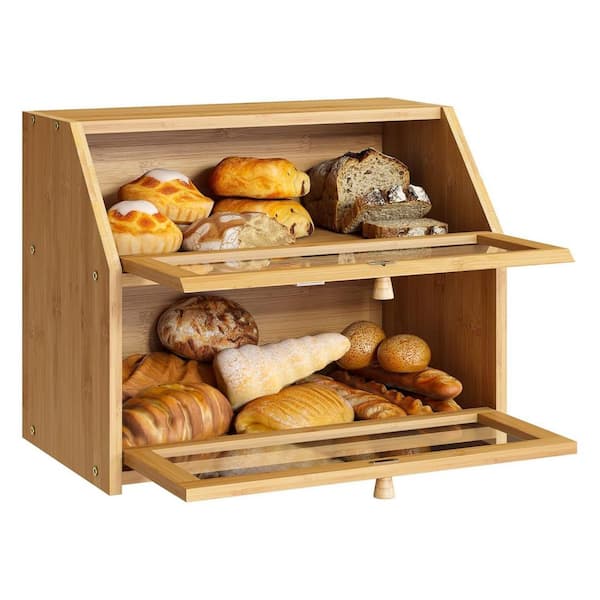 Lynzavix 1-Piece Double Layer Bread Box w Large Capacity