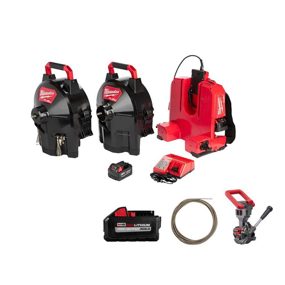 Milwaukee M18 Fuel 18-Volt Lithium-Ion Cordless Drain Cleaning 1/2 in. Switch Pack Sectional Drum Kit with 8.0 Ah Battery -  2775C-222-4