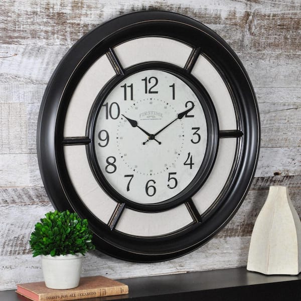 FirsTime 23 in. Round Baxton Linen Wall Clock